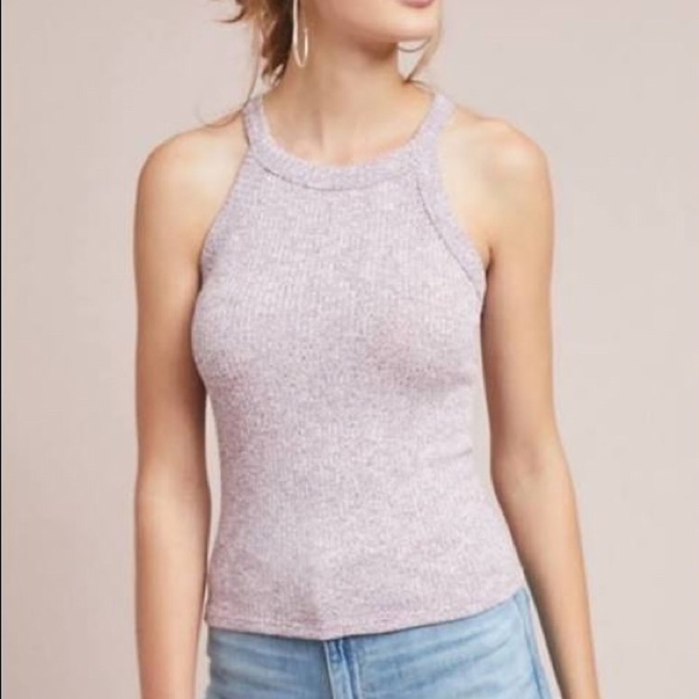 Maeve by Anthropologie grey herringbone knit tank top
